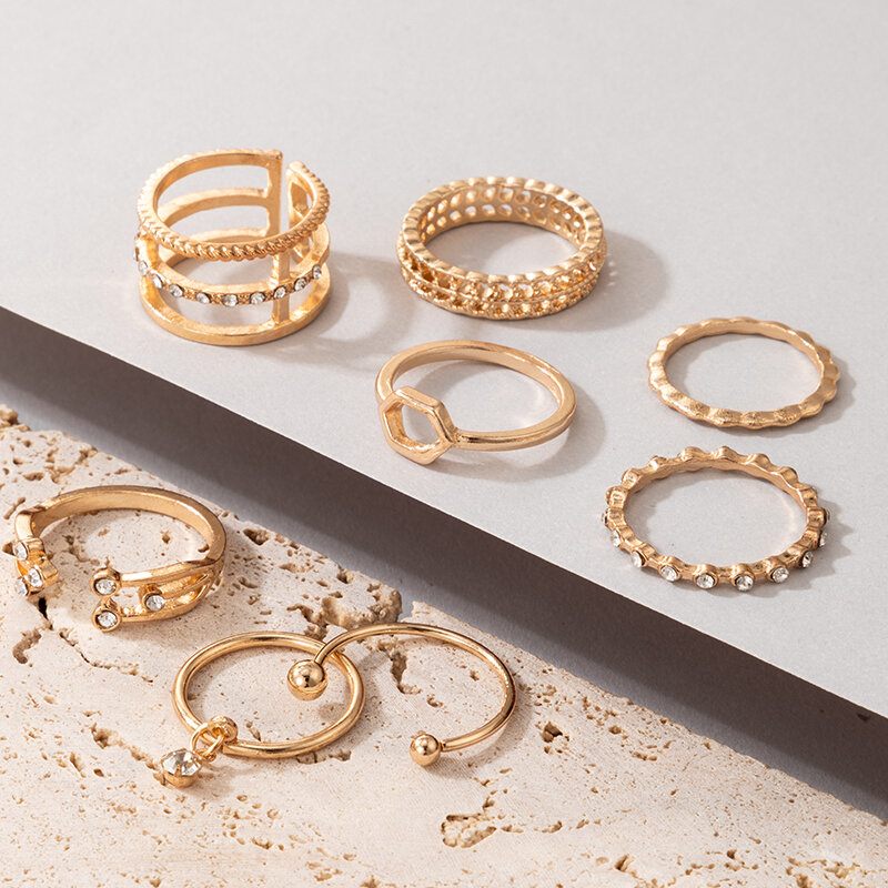 Tocona-Conjunto de 8 unids/set de anillos huecos para hombre y mujer, Charms de piedra de cristal transparente, anillos de cadena de oro, accesorios de joyería Bohemia, Anillo