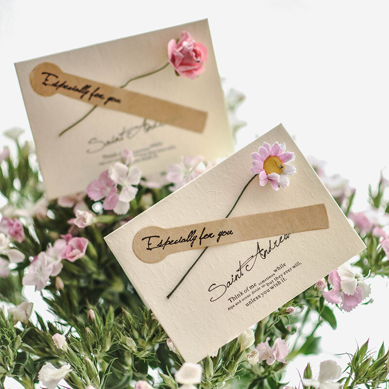 Literackie świeże karty róża suszone kwiaty kartki z życzeniami urodziny kartki świąteczne walentynki życzenia Vintage Paper