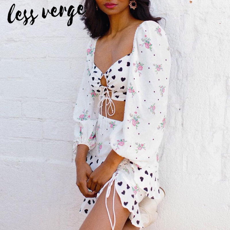 Lessverge Long Sleeve Sexy Holiday  Female Two-piece Sets