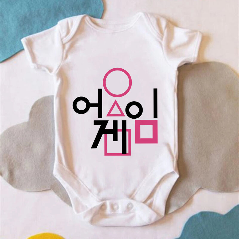 Squid Game Korean Pop TV Toddler Bodysuit Square Administrator Print Cartoon Baby Romper Casual All-Match Short Sleeve Romper