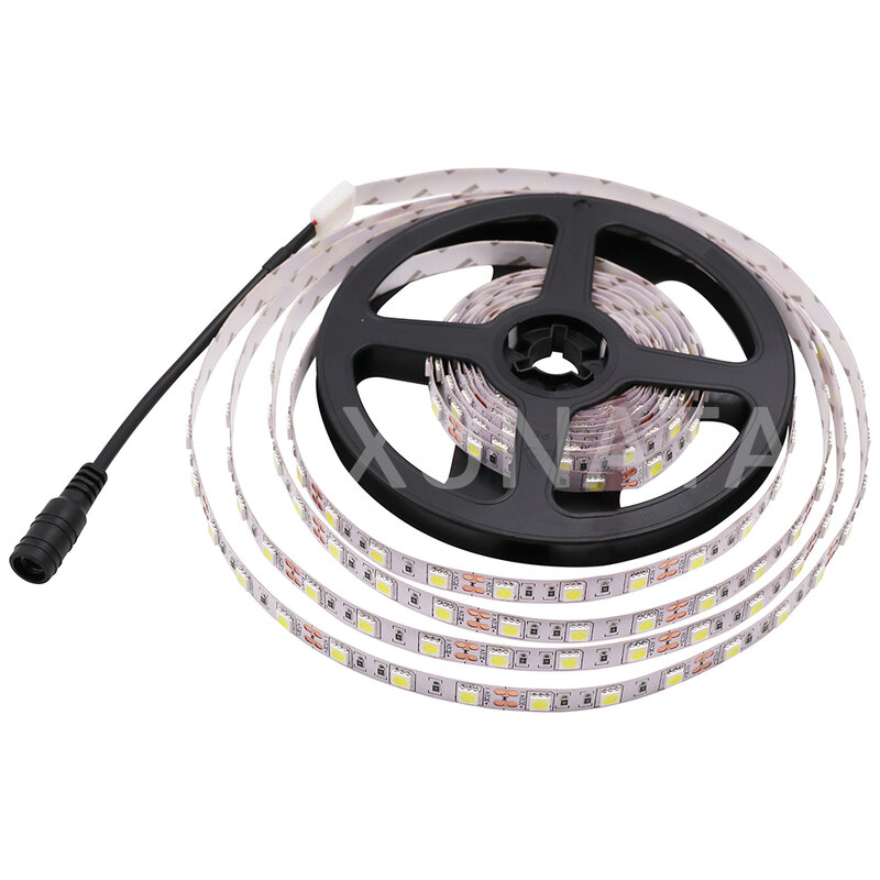 12V LED Strip Light SMD5050 60Leds/Mเทปไดโอดริบบิ้นเชือกแหล่งจ่ายไฟเย็นสีขาวสีฟ้าสำหรับDecortation 1-5M