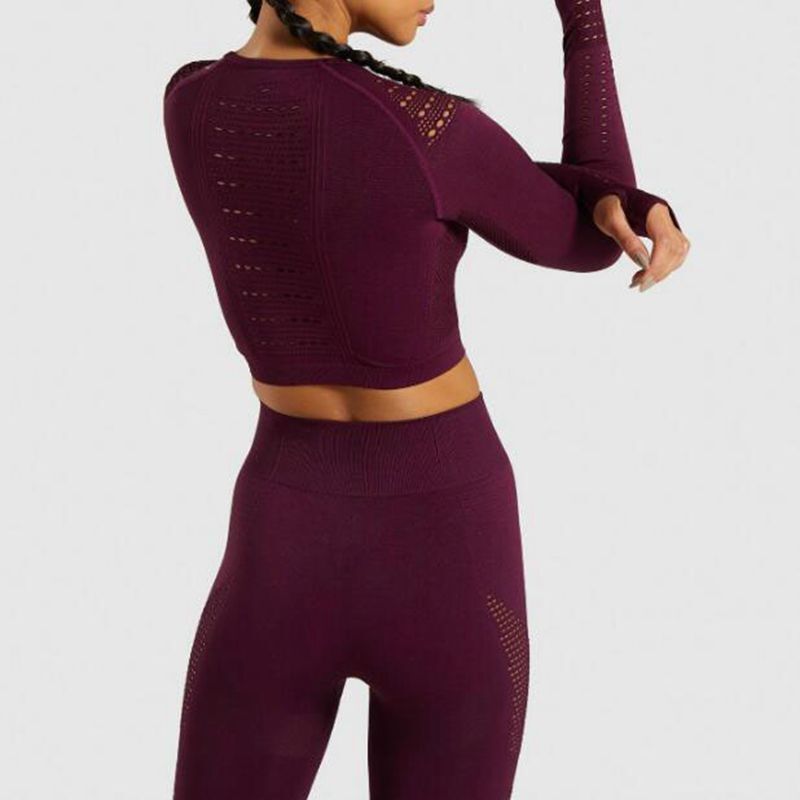 Новые горячие женские бесшовные полые сетчатые спортивные рубашки для йоги топы с длинными рукавами энергетическая Йога Спорт фитнес трен...