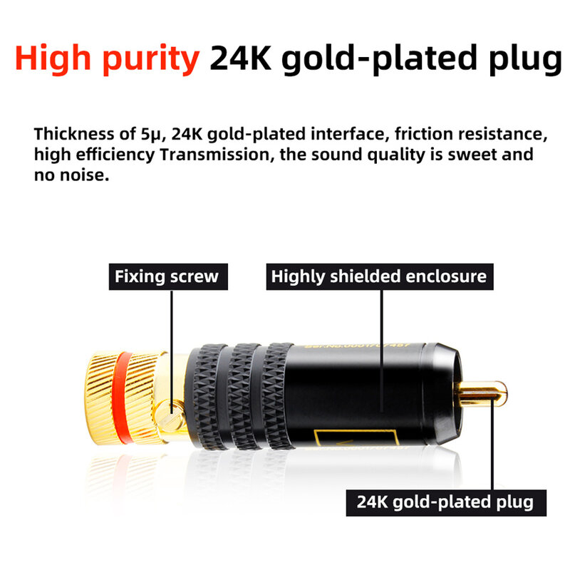 4 pçs/lote novo banhado a ouro cobre rca plug 53mm * 13mm mayitr durável rca conector parafusos de solda bloqueio áudio e vídeo wbt plug