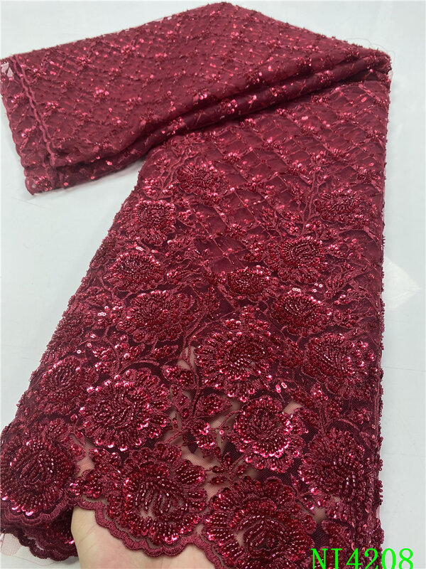 Tela de encaje de Red africana, tejido nigeriano de encaje hecho a mano de alta calidad, Material de tul francés para costura, NI4208-3, 2021
