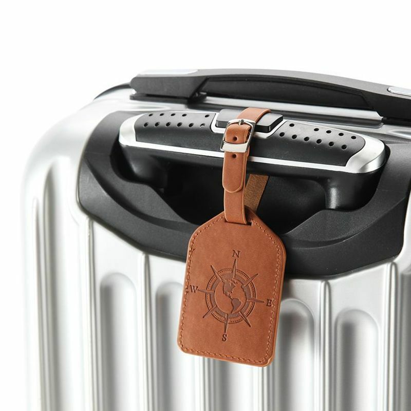 Bússola bolsa de couro para bagagem, bolsa com etiqueta, pingente para guidão, acessório de viagem, monograma, nome