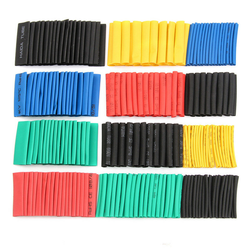 Conjunto de tubos termo retrátil de poliolefina, 70/127/164/328/530 peças sortidos, para revestimento de cabo, 8 tamanhos, multicolor/preto