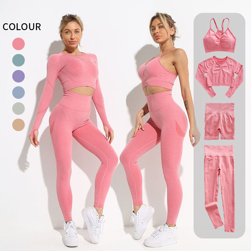 Naadloze Yoga Set Vrouwen Vrouwelijke Trainingspak Fitness Kleding Sport Beha Gym Pak Korte Sportkleding Crop Top Hoge Taille Workout Set