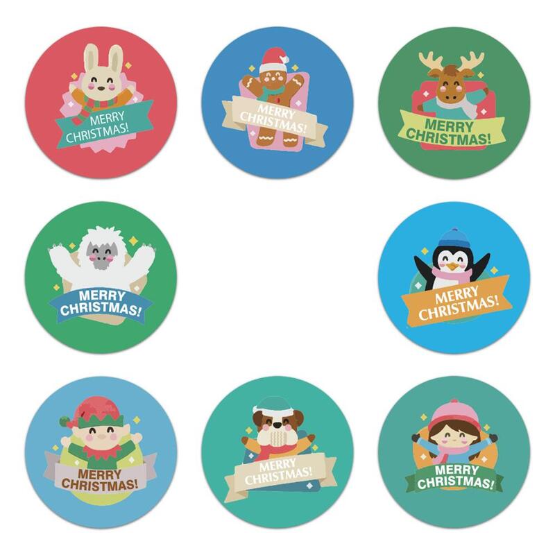 500Pcs Ronde Vrolijk Kerstfeest Stickers Seal Label Sneeuwpop Patroon Dank U Gift Decoratie Sticker Pakket Briefpapier Sticker