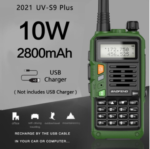Groene Baofeng UV-S9 Plus 10W Krachtige Handheld Transceiver Met Uhf Vhf Dual Band Walkie Talkie Ham UV-5R Twee Manier radio