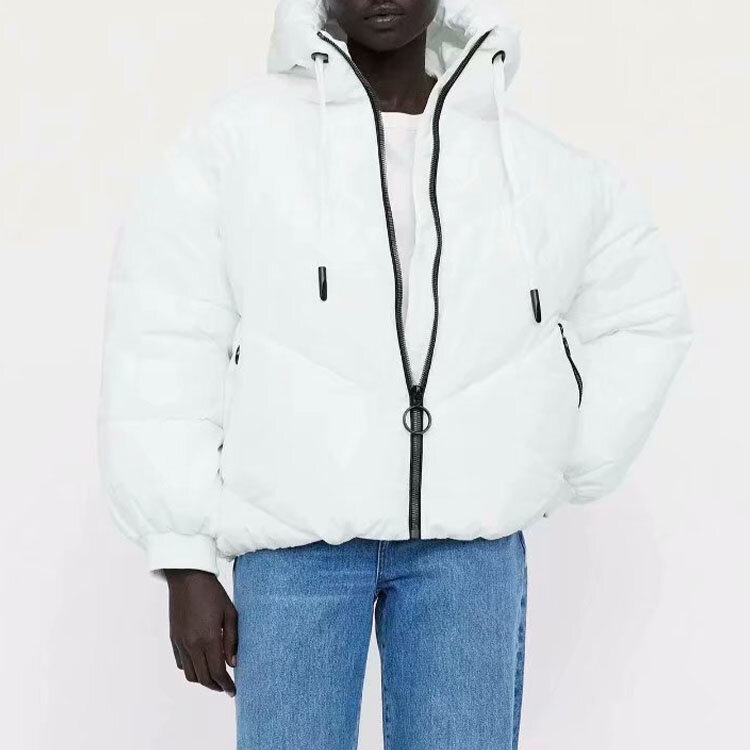 2021 outono e inverno novo casual roupas femininas manga longa com zíper bolso decoração casaco de algodão com capuz