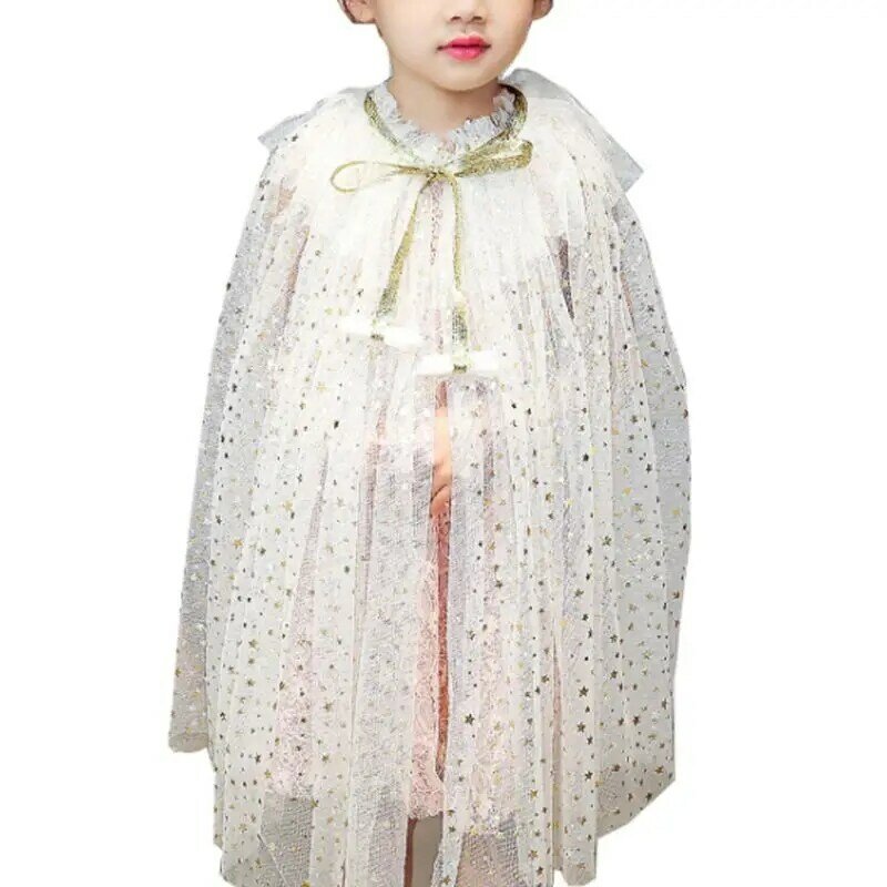 Kids Girl Fairy Cape Princess Candy Color Glitter Star Sequins Cloak Tulle Shawl Party Costume for children