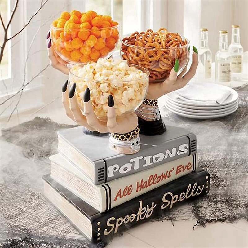 Hand Bowl Holder 2-3Pc Halloween Witch Hand Bowl Holder Decor Resin Crafts Dessert Snack Storage Table Top Decorations (No Book)