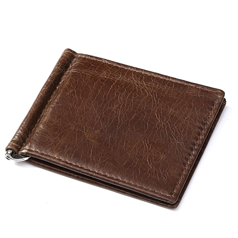 ของแท้หนัง Vintage คลิปเงินชายกระเป๋าสตางค์ Bifold Simple Billfold กระเป๋าสตางค์ผู้ชาย Clamp Slim Cash Purse Card Holder