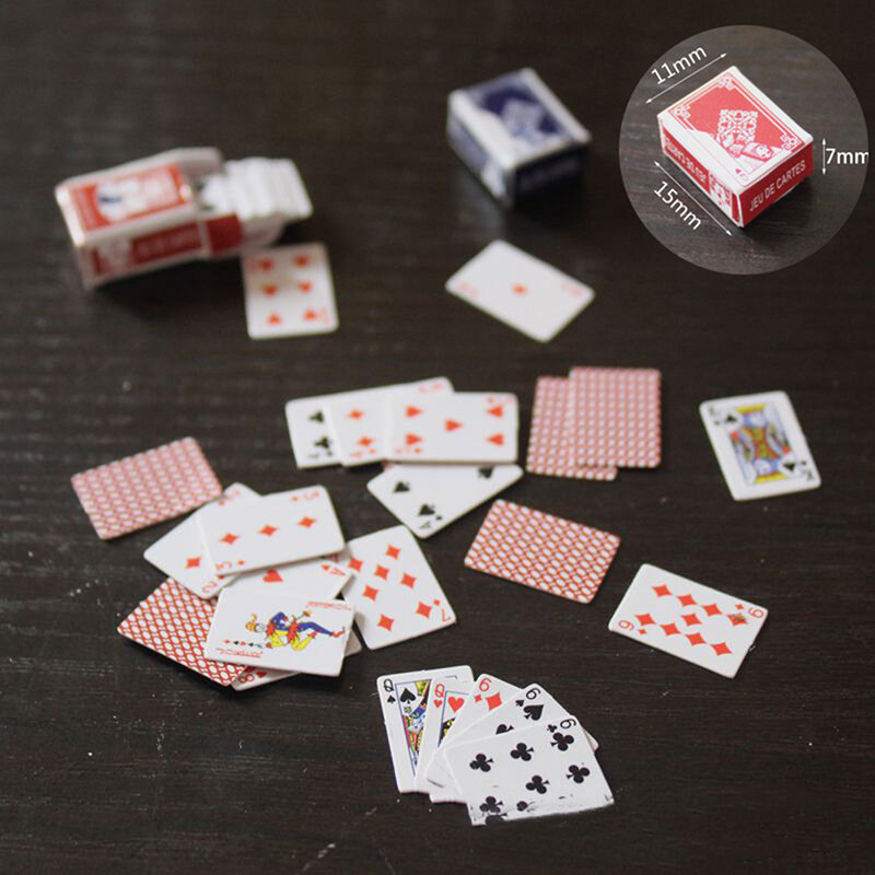1 conjunto 1:12 leuke miniatuur poppenhuis leuke mini poker speelkaarten stijl willekeurige grappig poker