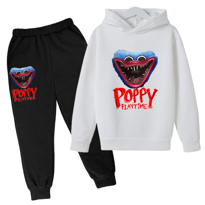 4-12Y Children's Poppy Playtime Fleece Hoodie Pants Harajuku Boys Girls Fashion Huggy wuggy Sports Suit Autumn Horror Clothes