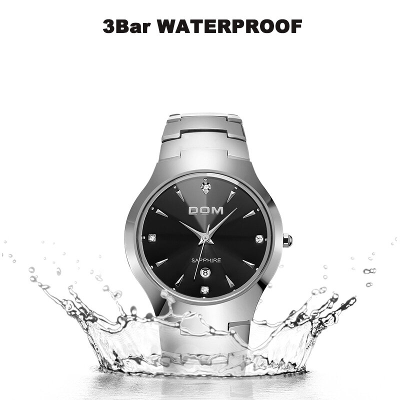 Dom assista men tungstênio aço luxo superior marca de pulso 30m à prova dwaterproof água espelho safira relógios quartzo moda W-698-1M