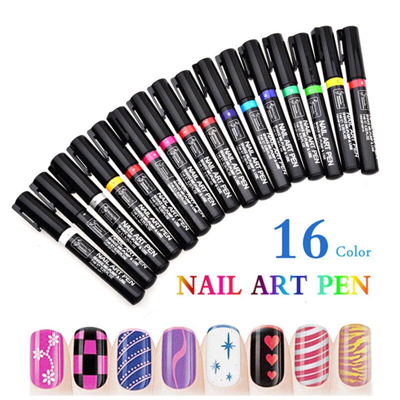16 Color Nail Art Decorations 3D Painted Pens Stained Point Pens Nail Brushes DIY Nail Pens Nail Art