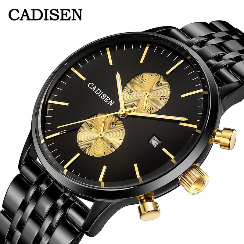 CADISEN-reloj analógico de acero inoxidable para hombre, accesorio de pulsera de cuarzo resistente al agua 50M con movimiento japonés MIYOTA OS11, complemento Masculino de marca de lujo