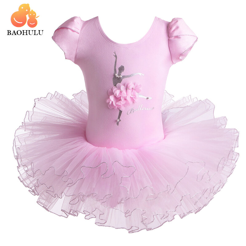 BAOHULU z krótkim rękawem dla dzieci sukienka baletowa kwiat perłowy trykot dziewczyna baleriny kostium baletowa spódniczka tutu dla dzieci dziewczyny ubrania