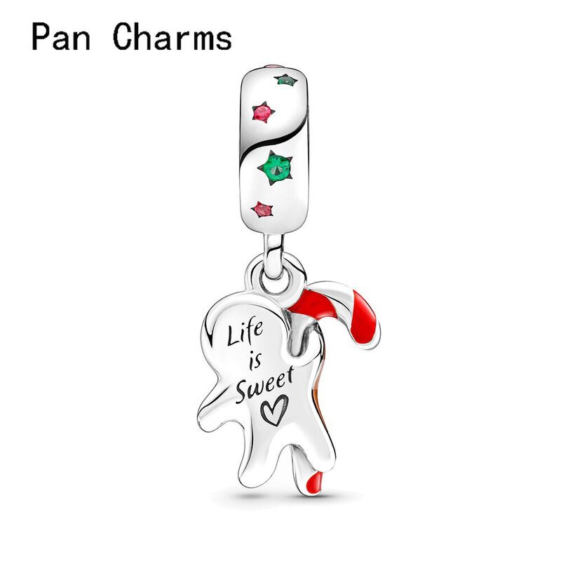 30% Silver Wholesale Christmas Gift Gingerbread Man Dangle Charm Beads Fit  Charm Bracelet For Making Women Berloque