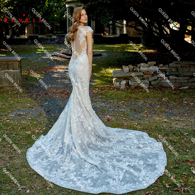Vestidos de novia de sirena de lujo para mujer, vestido de novia Sexy con apliques de encaje de tul y flores, nuevo diseño a medida DS12, 2022