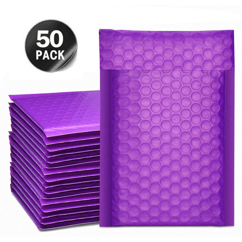 Enveloppes de courrier rembourrées à bulles violettes, 50 pièces, pour emballage de cadeau, sac auto-scellant, noir, blanc, violet et rose, tendance