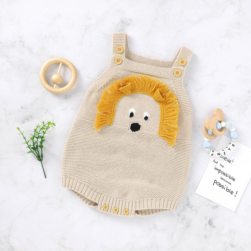 Autumn Newborns Boys Girls Jumpsuits Clothes New Baby Rompers Knitted Cartoon 3D Lion Autumn Sleeveless Toddler Sweaters Outfit