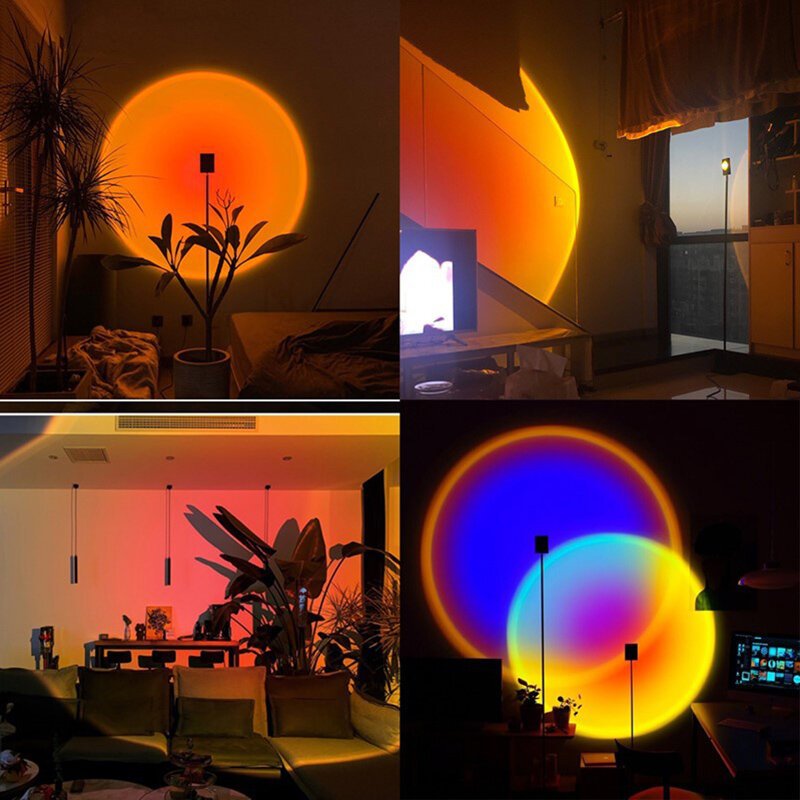 Lâmpada romântica com projeção especial ao sol em led arco-íris e luz noturna para sala e quarto