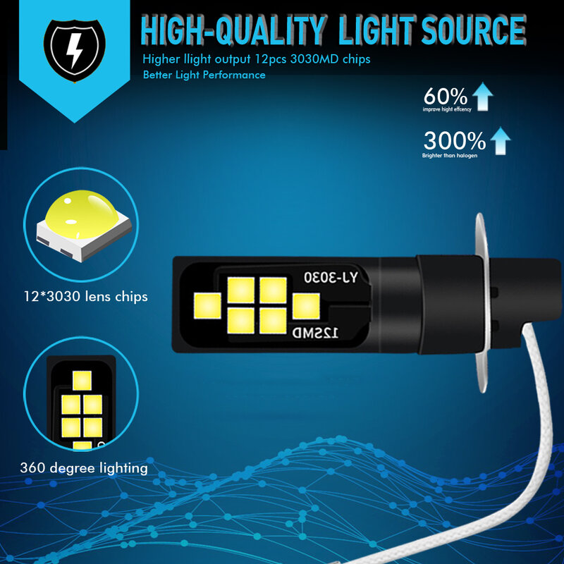 2Pcs H3 LED 안개 전구 램프 12V IP65 범용 자동차 안개 램프 전구 스타일링 노란색 얼음 블루 자동 하루 실행 램프 6000k