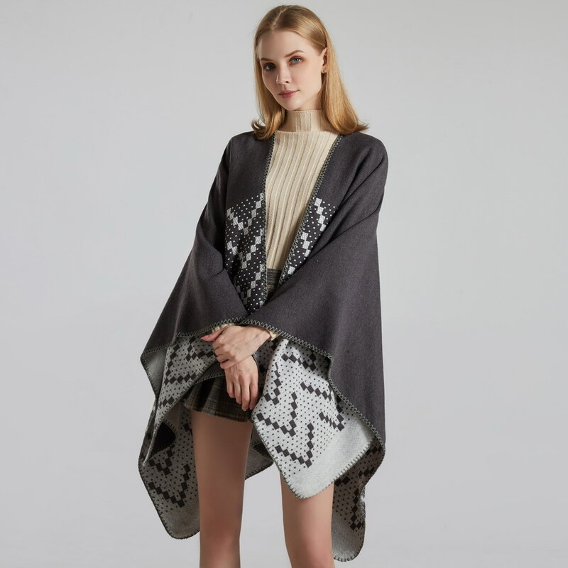 Bufanda de Cachemira de Invierno para mujer, chal de lujo de Europa y América, Poncho geométrico de moda, Pashmina, capas cálidas, manta