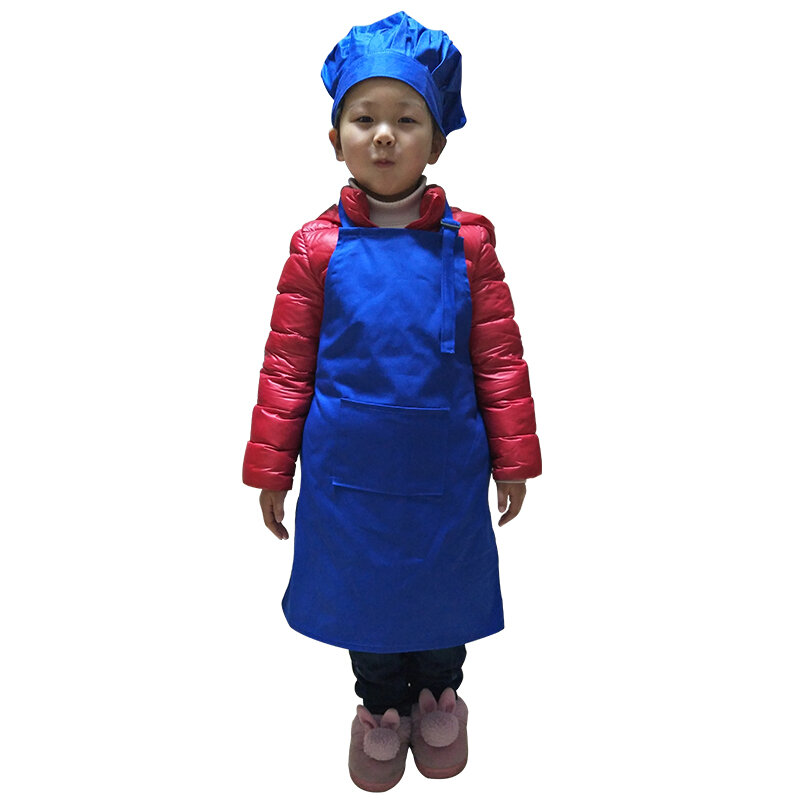 Colorido algodão sólido crianças avental e chapéu do chef avental conjunto criança cozinhar pintura avental avental de cozinha divertido pinafore