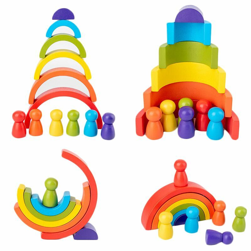 Jouet Montessori en bois arc-en-ciel pour enfant, blocs d'équilibre empilés, créatif, jouets éducatifs pour bébé, nouvelle collection 2020