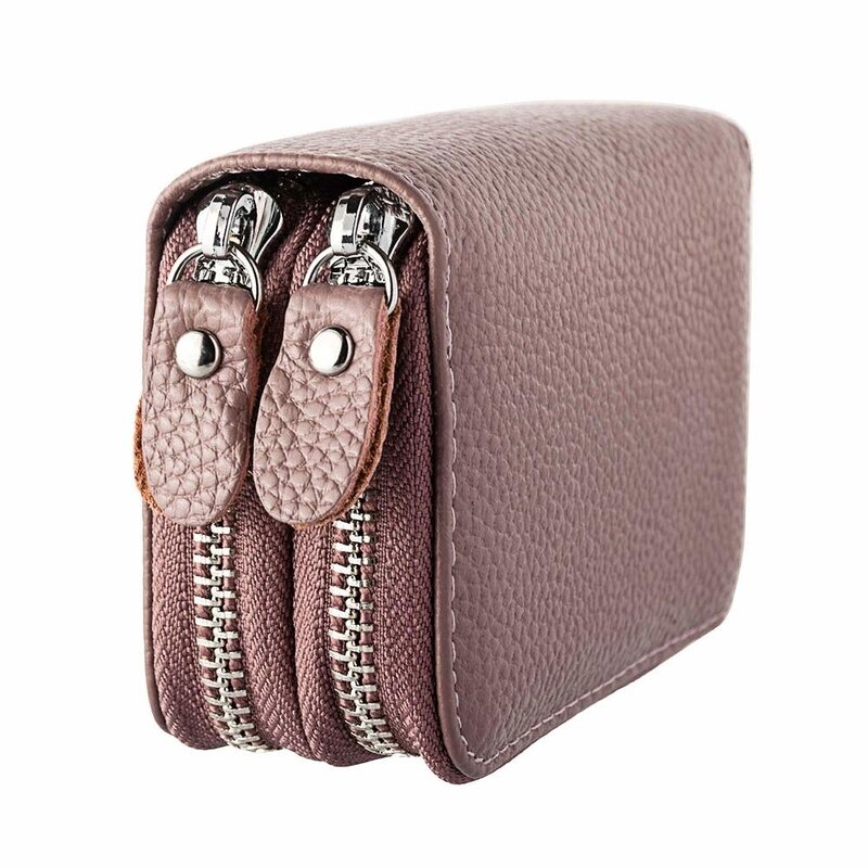 กระเป๋าสตางค์สตรีกระเป๋า Multifunctional หญิงผู้หญิงของแท้หนัง RFID Secure Zipper บัตรเครดิตผู้ถือ