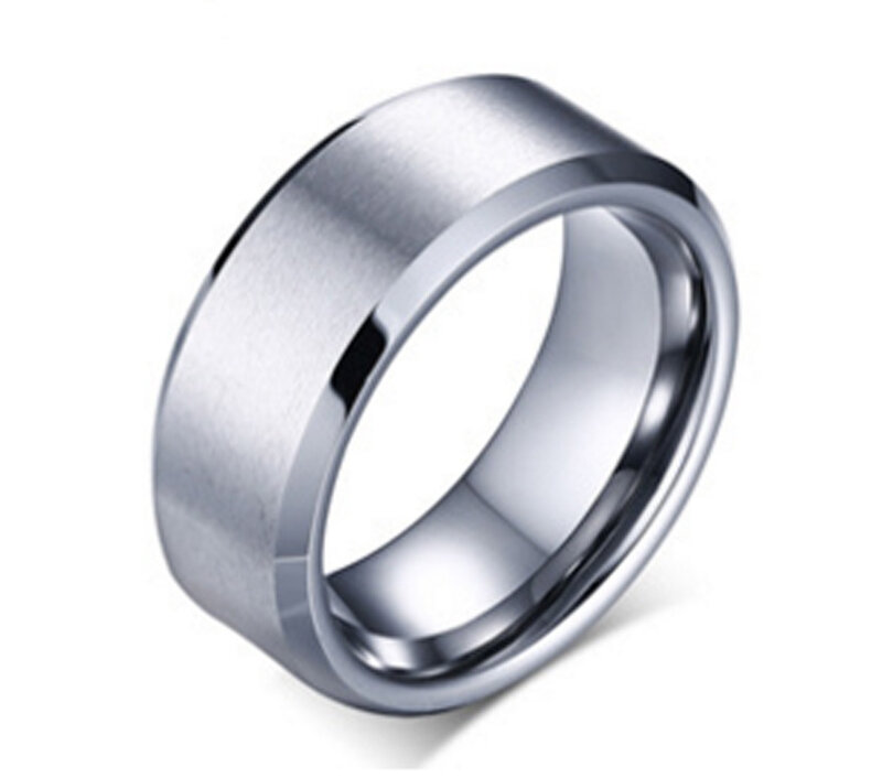 Popular jóias de aço inoxidável duplo bisel fosco anel masculino suave escovado titânio anel de aço