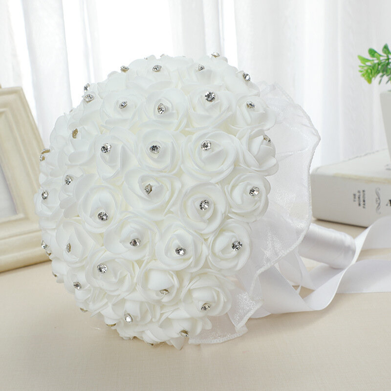 Bouquet de roses blanches en dentelle, simulation de bouquet à main, fournitures de célébration de mariage