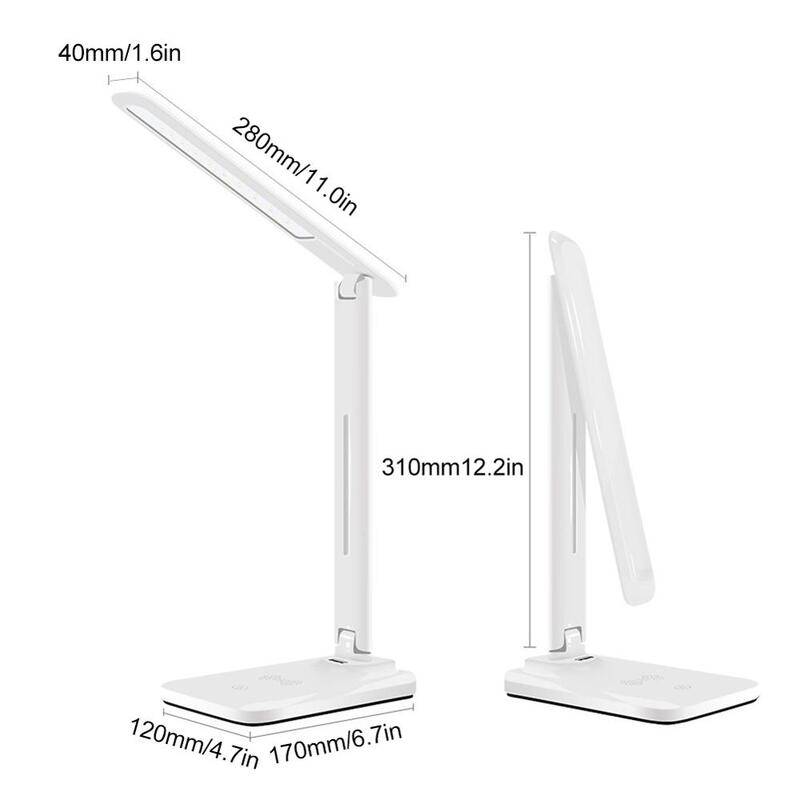 10W LED Desk Lamp with phone Wireless Charger, USB Charging Port, Dimmable Eye-Caring Office Lamp for Work,  Folding Design