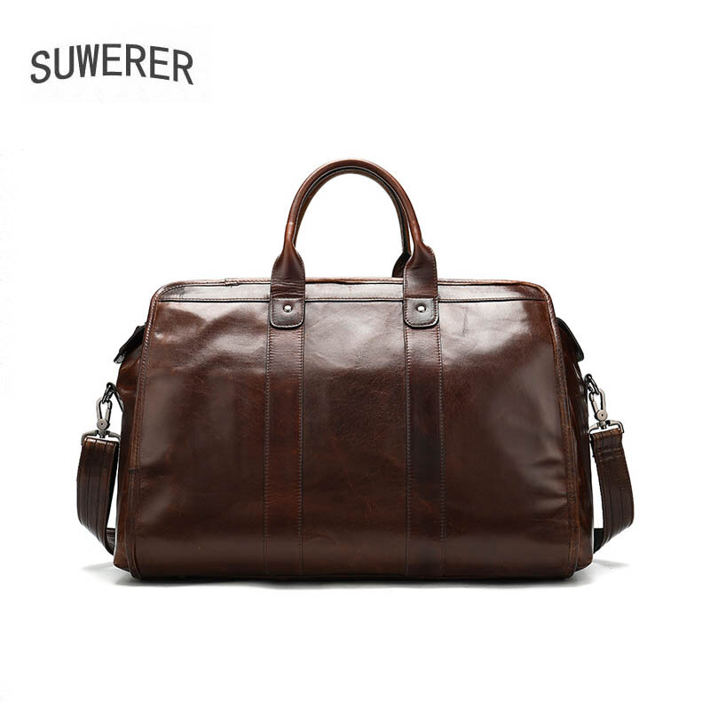 SUWERER New Genuine Leather bag tote Men's bag business travel large capacity portable travel bag soft cowhide leather