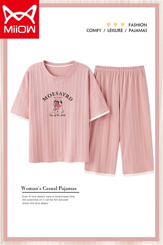 Pijamas de manga corta para mujer, conjunto de ropa de hogar de algodón puro fino y suelto para niña 2021