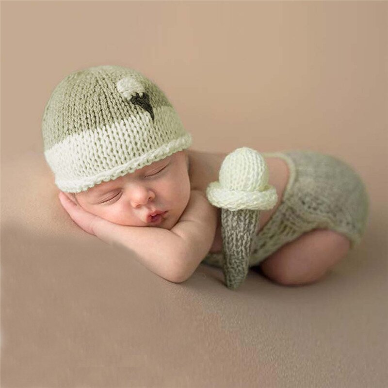 Accessoires de photographie pour nouveau-né, ensemble de chapeaux pour bébé, tenue tricotée, Costume, accessoires de séance Photo