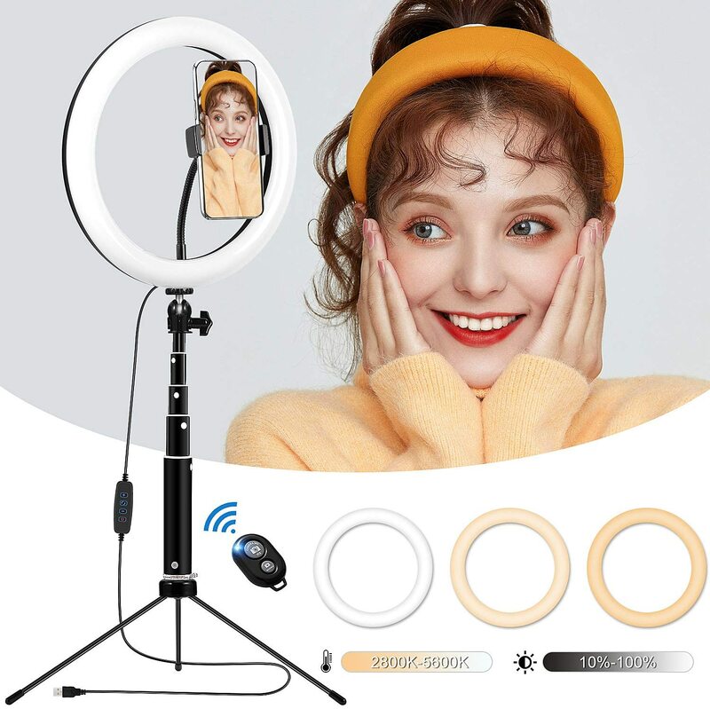10 inch LED Selfie Ring Light with Phone Holder USB Photography Video Makeup Lamp with Selfie Stick for Youtube Live Studio