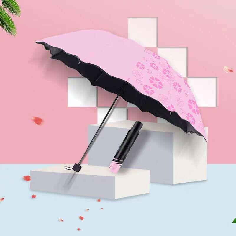 Art Style for Girls College Beautiful Pure Color Blooming in Water Small and Portable Umbrella for Shelter From Wind
