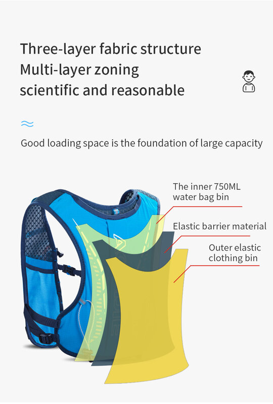 Zaino idratazione AONIJIE 5L Ultra Vest simpatico zaino da disegno borsa per bambini zaino da fondo da 6 a 12 anni C9105
