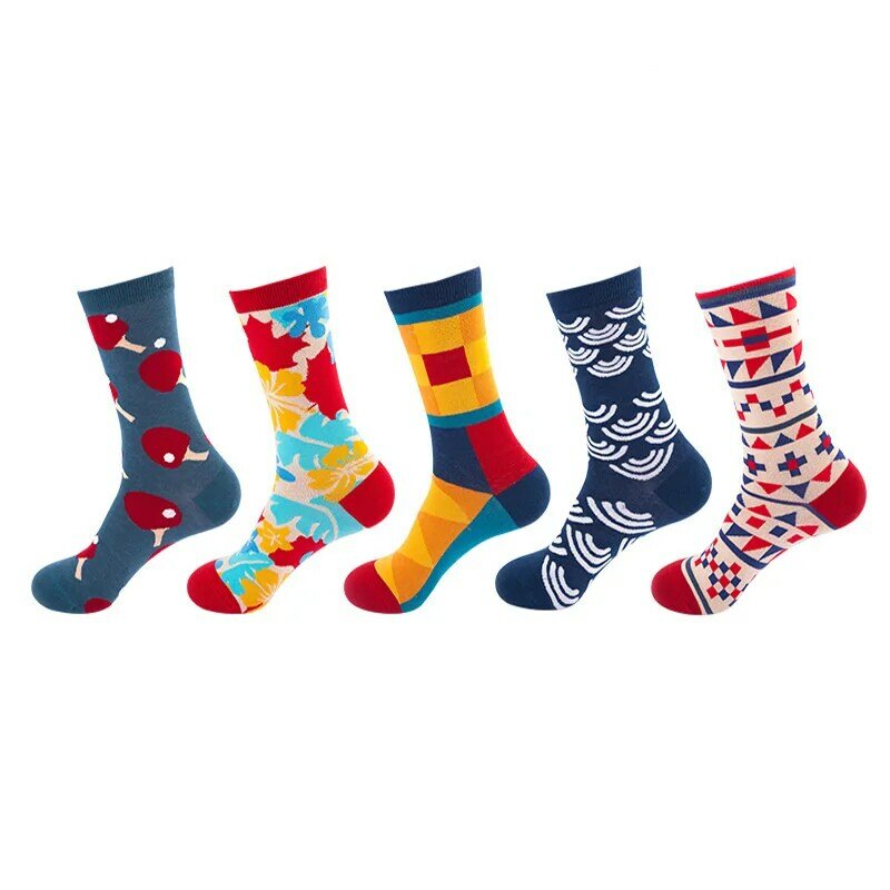 New Product Classic Men's Compression Happy Socks Trend Wild Geometric Pattern Series Stockings Harajuku Hip Hop