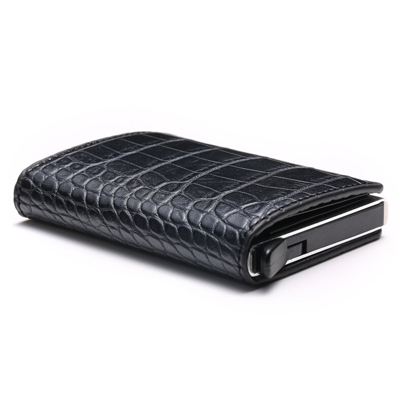 Bycobecy-tarjetero personalizado para hombre, billetera de cuero con caja de aluminio RFID, tarjetero inteligente con Clip para dinero