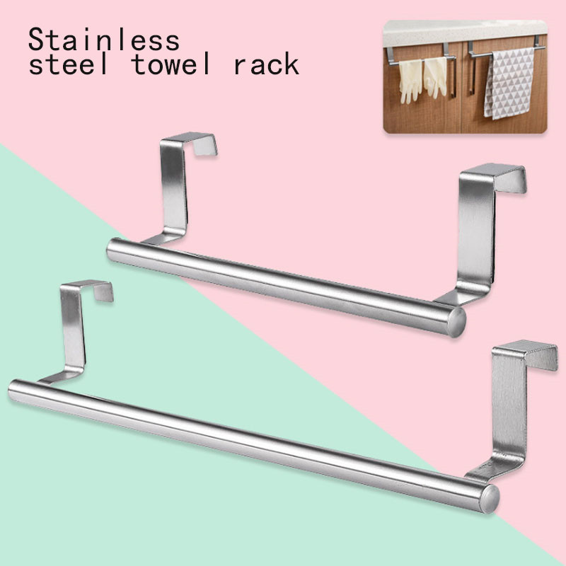 Stainless steel Single towel rack kitchen Non-Perforated hanging rod Cabinet door back Rag Hanger Home Organizer