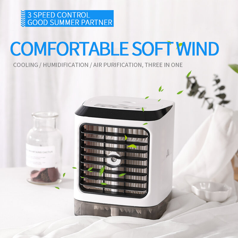 Mini Portable 3IN1 Air Conditioner 7 Colors LED Conditioning Humidifier Purifier Desktop air cooler portable + Remote Controller