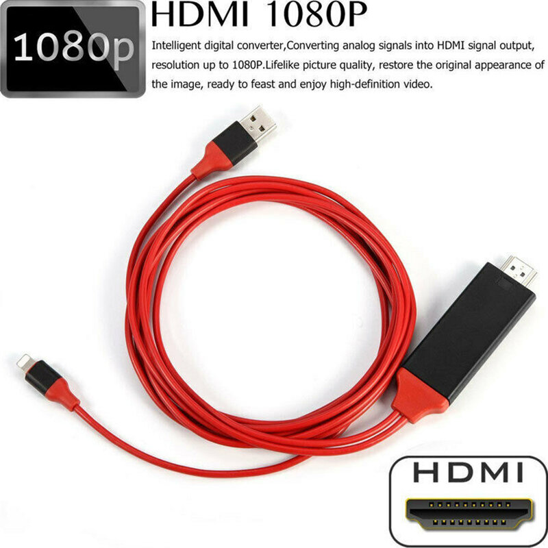 HDTV TV อะแดปเตอร์ AV ดิจิตอล Lightning To HDMI เข้ากันได้กับ USB 1080P Smart Converter สำหรับ Apple TV IPhone HD Plug & Play
