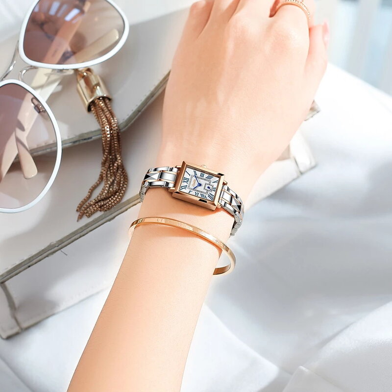 2021New Sunkta zegarek dla kobiet luksusowych marek panie kwadratowy zegarek rzymski wyświetlacz analogowy wodoodporny Lady zegarki kwarcowe Montre Femme