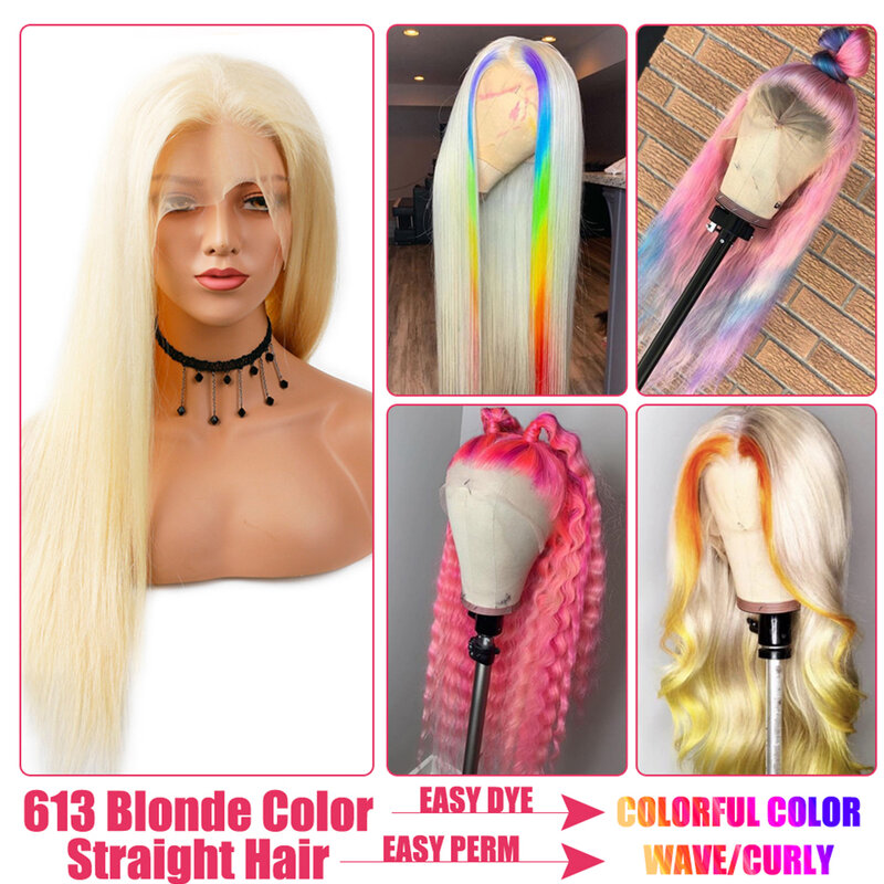 613 Lace Front Human Hair Wig 30 Inch Honey Blonde Straight Wig 180 Density Brazilian 613 13x4 Lace Frontal Wigs with Baby Hair