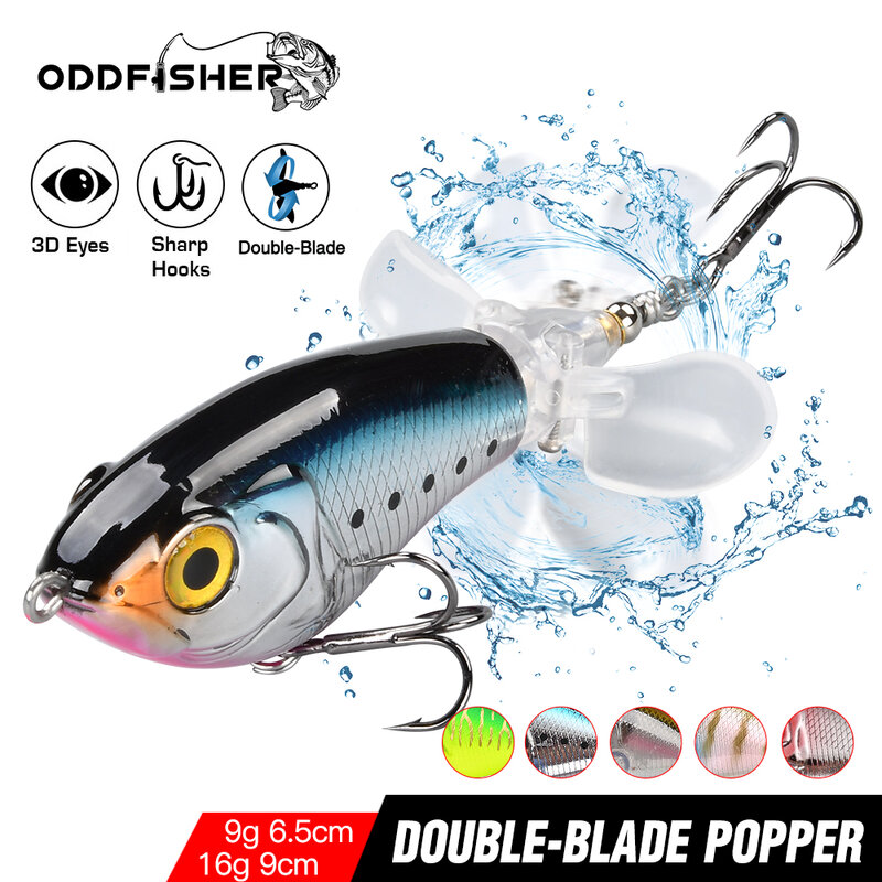Umpan Pancing Hoppper Popper untuk Ikan Mas Tombak Atas Air Mengapung Baling-Baling Ganda Ekor Putar Lunak Umpan Keras Bass Umpan Renang 9G 16G